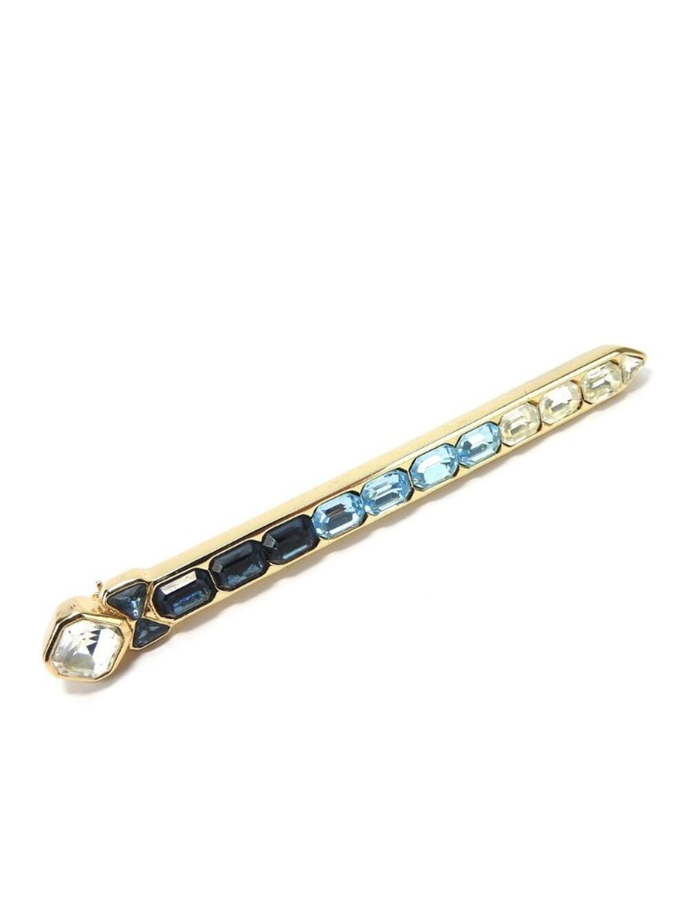 Dior Brooch Metal Gold Blue Clear Plated Rhinestone Ribbon